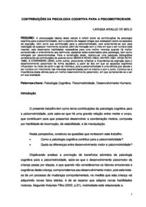 CONTRIBUIÇÕES DA PSICOLOGIA COGNITIVA PARA A PSICOMOTRICIDADE
